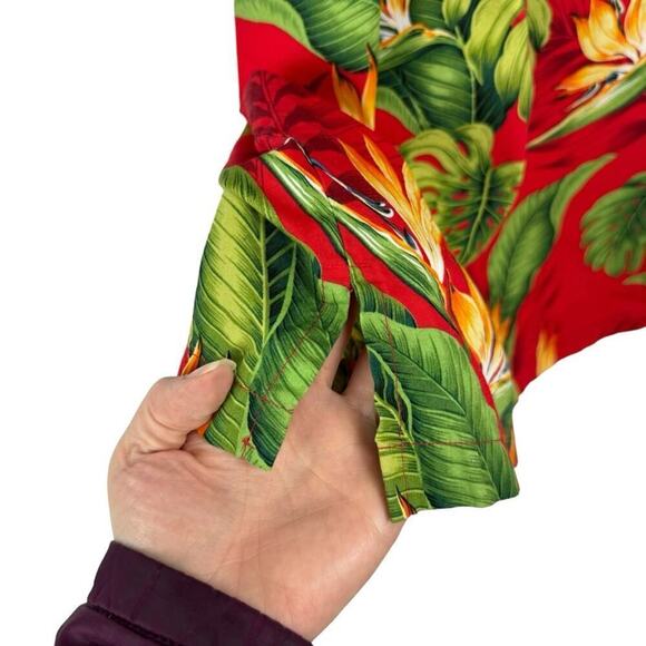Go Barefoot Hawaiian Shirt Made In USA Red Monstera Print Single Stitch Size 3XL - Picture 9 of 16